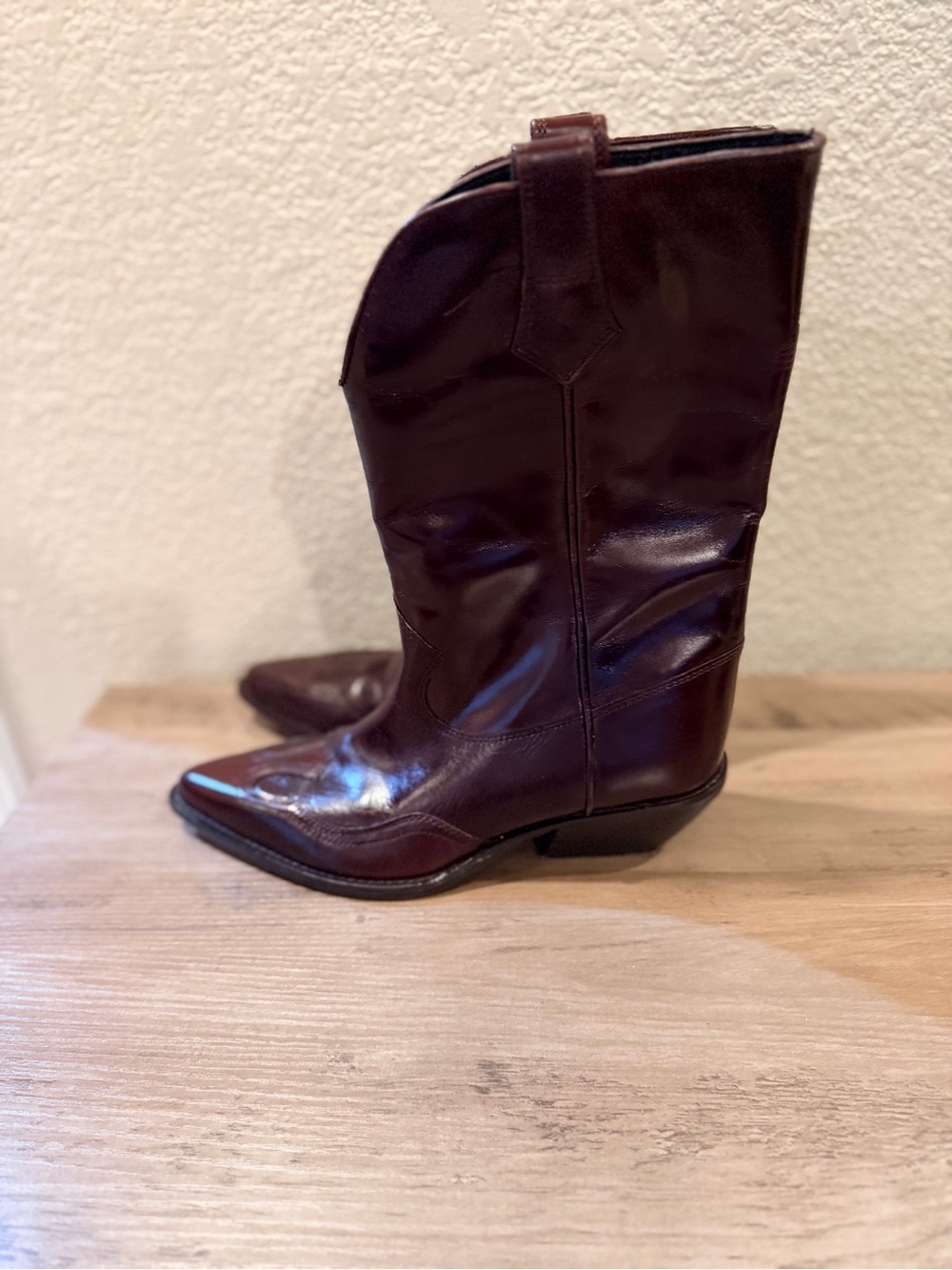 Zara Burgundy Red Leather Western Boots Size 37 - Picture 5 of 16